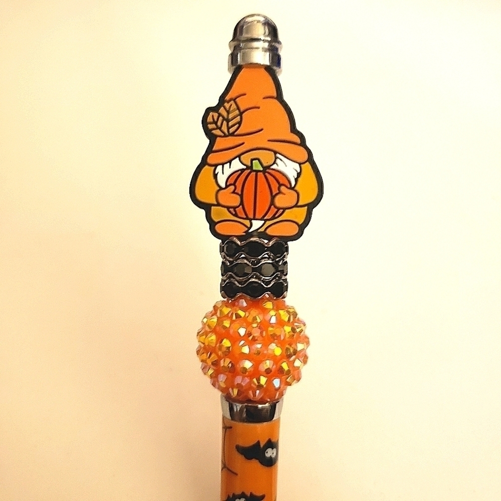 Handmade Halloween Fall Pumpkin Gnome Beaded Silicone Focal Bead Pen